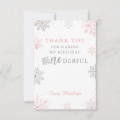 Winter Onederland Roze Zilver Eerste Verjaardag Bedankkaart (Voorkant)