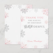 Winter Onederland Roze Zilver Eerste Verjaardag Bedankkaart (Voorkant / Achterkant)