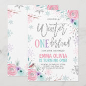 Winter ONEderland roze zilver eerste verjaardag Kaart (Voorkant / Achterkant)