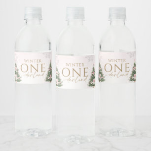 Winter Onederland Roze Zilver Verjaardagsfeestje Waterfles Etiket