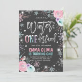 Winter ONEderland roze zilver zwart eerste verjaar Kaart (Staand voorkant)