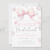 Winter Onederland Roze Zilveren Boog 1e Verjaardag Kaart (Voorkant)