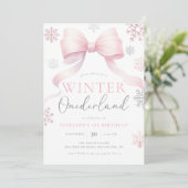Winter Onederland Roze Zilveren Boog 1e Verjaardag Kaart (Staand voorkant)