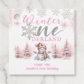 Winter Onederland Roze Zilveren Glitter 1e verjaar Bedankjes Labels (Voorkant)