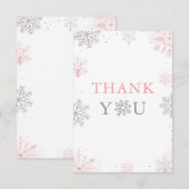 Winter Onederland Roze Zilveren Glitter 1e verjaar Bedankkaart (Voorkant / Achterkant)