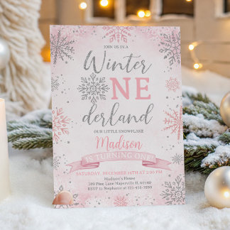 Winter Onederland Roze Zilveren Sneeuwvlokken Verj Kaart