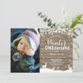 Winter Onederland Rustic 1ste verjaardag Foto Kaart (Staand voorkant)
