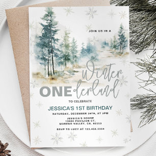 Winter Onederland Rustic Bos 1e Verjaardag Kaart