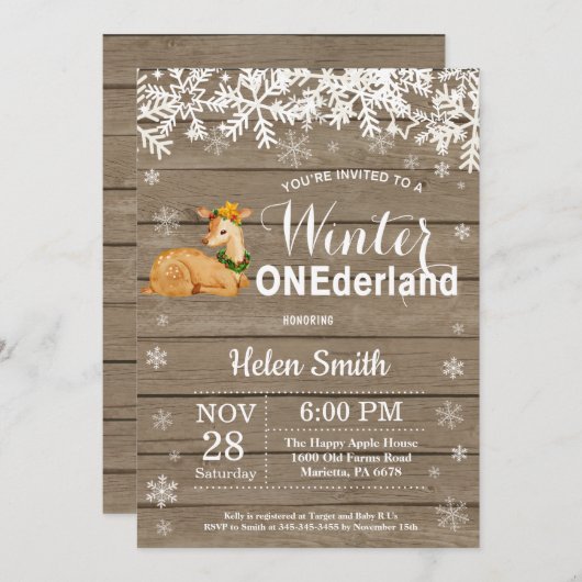Winter Onederland Rustic Deer 1st Birthday Kaart (Voorkant / Achterkant)
