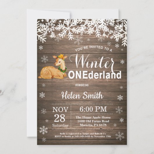 Winter Onederland Rustic Deer 1st Birthday Kaart (Voorkant)