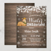 Winter Onederland Rustic Deer 1st Birthday Kaart (Voorkant / Achterkant)