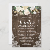 Winter ONEderland Rustic Floral Baby 1ste verjaard Kaart (Voorkant)