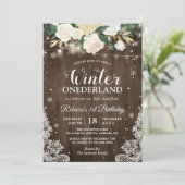 Winter ONEderland Rustic Floral Baby 1ste verjaard Kaart (Staand voorkant)