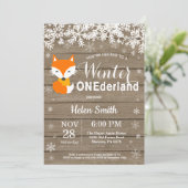 Winter Onederland Rustic Fox 1e Verjaardag Kaart (Staand voorkant)