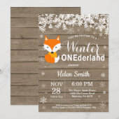 Winter Onederland Rustic Fox 1e Verjaardag Kaart (Voorkant / Achterkant)