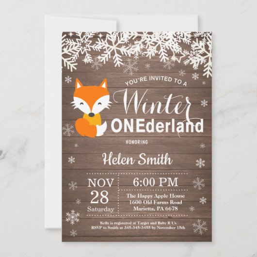 Winter Onederland Rustic Fox 1ste verjaardag Kaart (Voorkant)