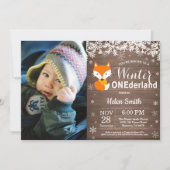 Winter Onederland Rustic Fox 1ste verjaardag Kaart (Voorkant)