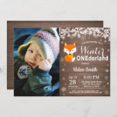 Winter Onederland Rustic Fox 1ste verjaardag Kaart (Voorkant / Achterkant)