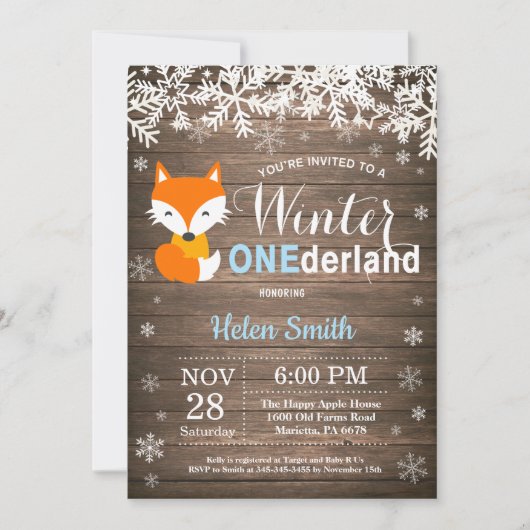 Winter Onederland Rustic Fox Boy 1st Birthday Kaart (Voorkant)