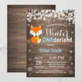Winter Onederland Rustic Fox Boy 1st Birthday Kaart (Voorkant / Achterkant)