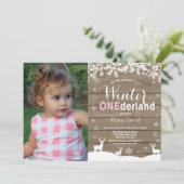 Winter Onederland Rustic Girl 1e verjaardag Foto Kaart (Staand voorkant)