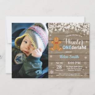 Winter Onederland Rustic Jongen 1e Verjaardag Kaart