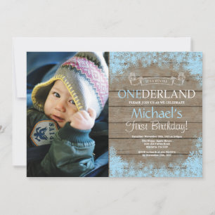 Winter Onederland Rustic Jongen 1e Verjaardagsfoto Kaart