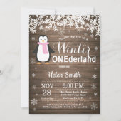 Winter Onederland Rustic Penguin Girl 1ste verjaar Kaart (Voorkant)