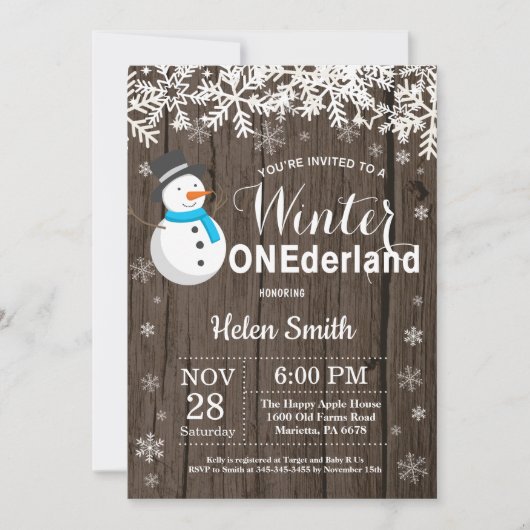 Winter Onederland Rustic Snowman Boy 1st Birthday Kaart (Voorkant)