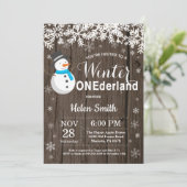 Winter Onederland Rustic Snowman Boy 1st Birthday Kaart (Staand voorkant)