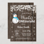 Winter Onederland Rustic Snowman Boy 1st Birthday Kaart (Voorkant / Achterkant)