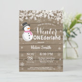 Winter Onederland Rustic Snowman Girl 1ste verjaar Kaart (Staand voorkant)