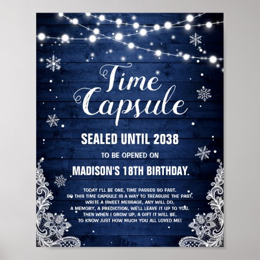 Winter ONEderland Rustic Time Capsule Sign Poster (Voorkant)