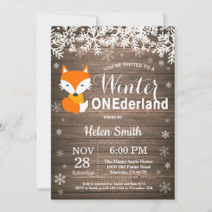 Winter Onederland Rustic Vos 1e Verjaardag Kaart