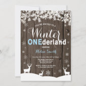 Winter Onederland Rustic Wood Boy 1st Birthday Kaart (Voorkant)