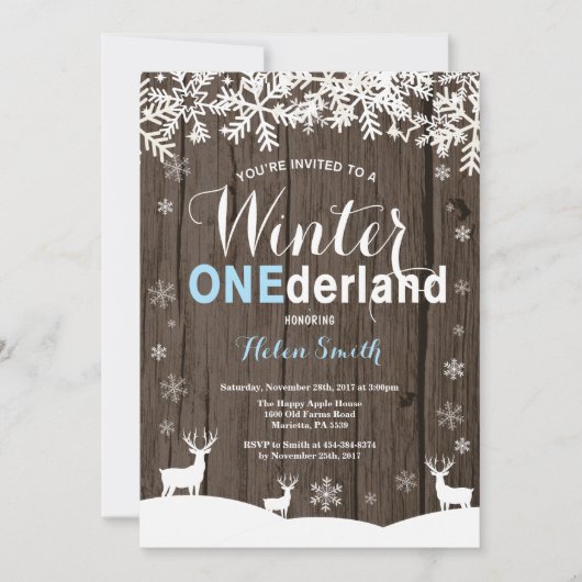 Winter Onederland Rustic Wood Boy 1st Birthday Kaart (Voorkant)