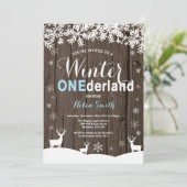 Winter Onederland Rustic Wood Boy 1st Birthday Kaart (Staand voorkant)
