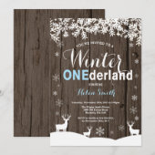Winter Onederland Rustic Wood Boy 1st Birthday Kaart (Voorkant / Achterkant)