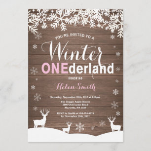 Winter Onederland Rustic Wood Girl 1e verjaardag Kaart