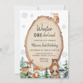 Winter Onederland Rustic Woodland Animal Birthday Kaart (Voorkant)