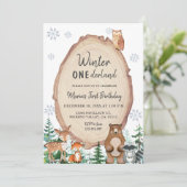 Winter Onederland Rustic Woodland Animal Birthday Kaart (Staand voorkant)