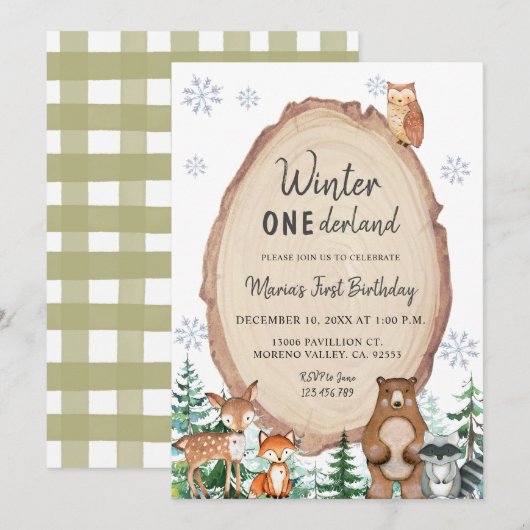Winter Onederland Rustic Woodland Animal Birthday Kaart (Voorkant / Achterkant)