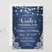 Winter ONEderland rustiek blauw Baby Eerste Verjaa Kaart (Voorkant)