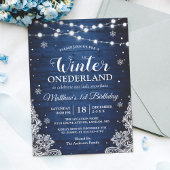 Winter ONEderland rustiek blauw Baby Eerste Verjaa Kaart