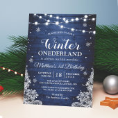 Winter ONEderland rustiek blauw Baby Eerste Verjaa Kaart