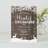 Winter Onederland Rustiek Hout Meisje 1e verjaarda Kaart (Staand voorkant)
