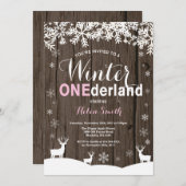 Winter Onederland Rustiek Hout Meisje 1e verjaarda Kaart (Voorkant / Achterkant)