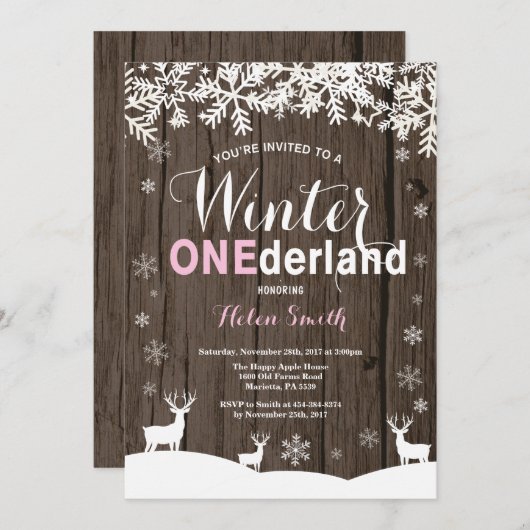 Winter Onederland Rustiek Hout Meisje 1e verjaarda Kaart (Voorkant / Achterkant)