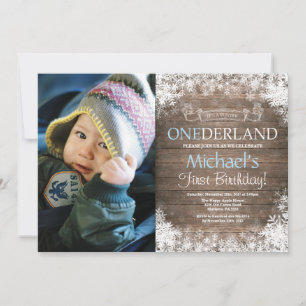 Winter Onederland Rustieke Jongen 1e Verjaardag Fo Kaart