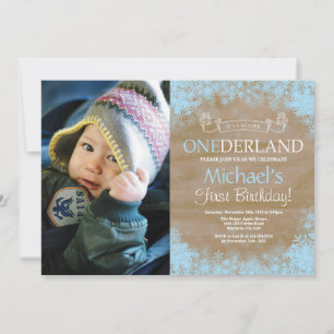 Winter Onederland Rustieke Jongen 1e Verjaardag Fo Kaart